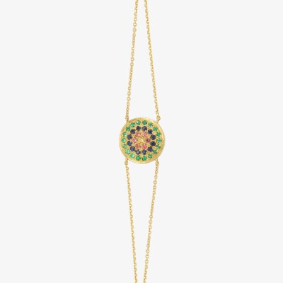 Sophie d'Agon Yellowstone 1 Green Bracelet in yellow gold, with emeralds, navy blue sapphires, cognac sapphires, and a yellow sapphire