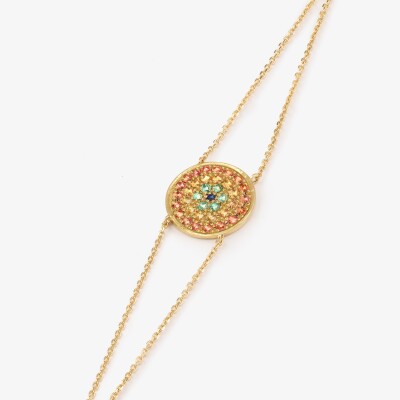 Sophie d'Agon Yellowstone 1 Cognac bracelet in yellow gold, cognac sapphires, yellow sapphires, emeralds, and navy blue sapphires.