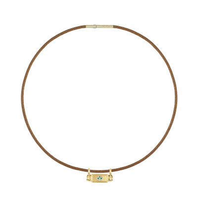 Marie Lichtenberg Smash Locket Clover Necklace in yellow gold and emerald on a 44cm micro lasso chain