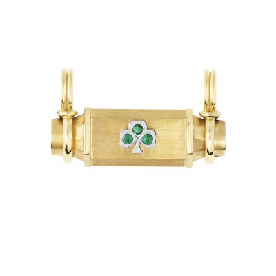Marie Lichtenberg Smash Locket Clover Necklace in yellow gold and emerald on a 44cm micro lasso chain