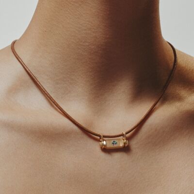 Marie Lichtenberg Smash Locket Clover Necklace in yellow gold and emerald on a 44cm micro lasso chain