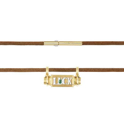 Marie Lichtenberg Smash Locket Luck Necklace in yellow gold and emerald on a 44cm micro lasso chain