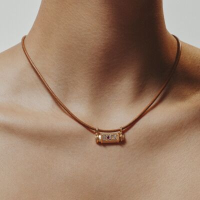 Marie Lichtenberg Smash Locket Fuck Necklace in yellow gold and emerald on a 44cm micro lasso chain