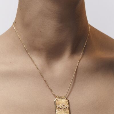 Marie Lichtenberg Scapulaire Eye Necklace in yellow gold and diamonds, 44 cm