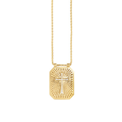 Collier Marie Lichtenberg Scapulaire Croix en or jaune et diamants 44cm