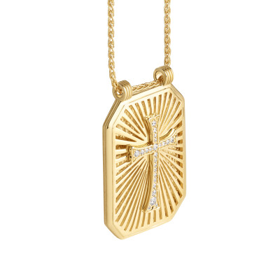 Collier Marie Lichtenberg Scapulaire Croix en or jaune et diamants 44cm