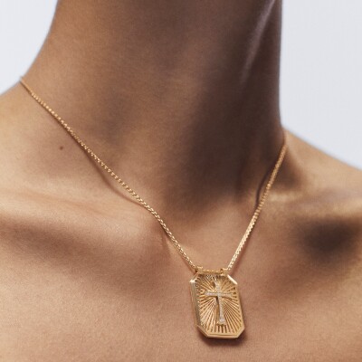 Collier Marie Lichtenberg Scapulaire Croix en or jaune et diamants 44cm