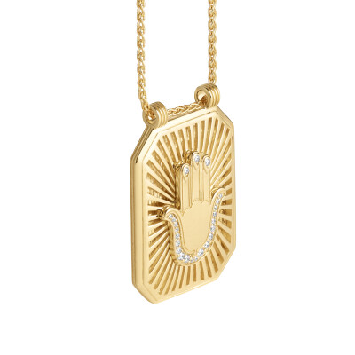 Collier Marie Lichtenberg Scapulaire Main en or jaune et diamants 44cm