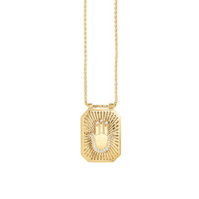 Collier Marie Lichtenberg Scapulaire Main en or jaune et diamants 44cm