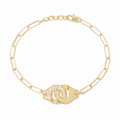 Bracelet sur chaine dinh van semi pavée Menottes moyen modèle en or jaune et diamants