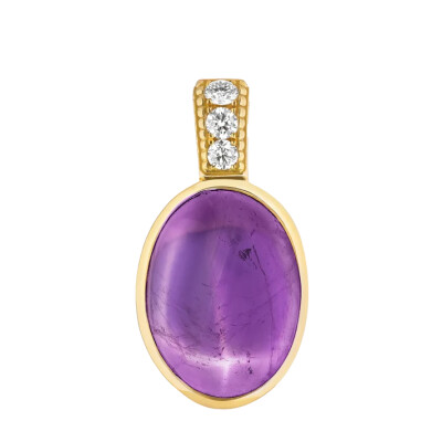 Pendentif Viltier Talisman Cabochon en or jaune, améthyste et diamants