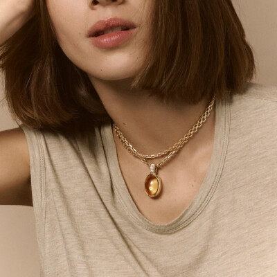 Pendentif Viltier Talisman Cabochon en or jaune, Citrine et diamants