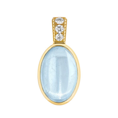 Pendentif Viltier Talisman Cabochon en or jaune, aigue marine et diamants