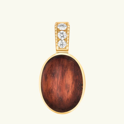 Pendentif Viltier Talisman Cabochon en or jaune, bois et diamants
