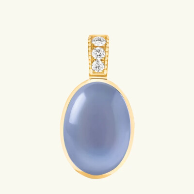 Pendentif Viltier Talisman Cabochon en or jaune, calcédoine et diamants
