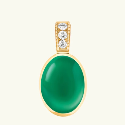 Pendentif Viltier Talisman Cabochon en or jaune, chrysoprase et diamants