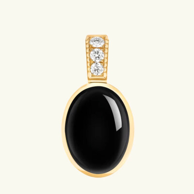 Pendentif Viltier Talisman Cabochon en or jaune, onyx et diamants