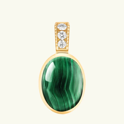 Pendentif Viltier Talisman Cabochon en or jaune, malachite et diamants