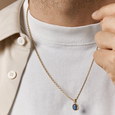 Viltier September Birthstone Pendant in Yellow Gold and Blue Sapphire