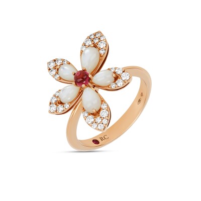 Bague Roberto Coin Tiaré en or rose , nacre, rubellite et diamants