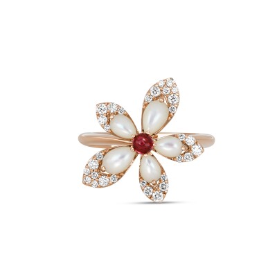 Bague Roberto Coin Tiaré en or rose , nacre, rubellite et diamants