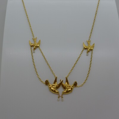 Collier 4 Hirondelles et 4 Perles fines