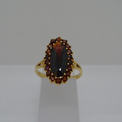 Bague Quartz fumé grenat