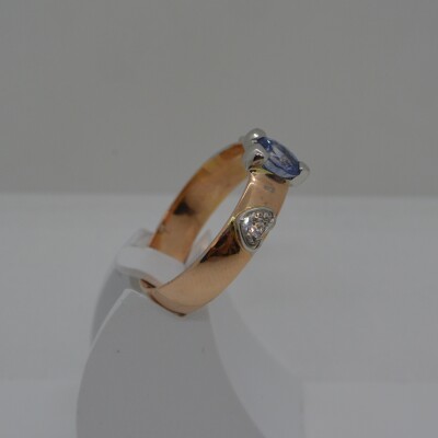 Bague Fantaisie Topaze Bleue et Diamants