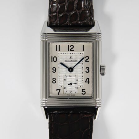 Montre Jaeger Lecoultre Grande Reverso 976 mécanique acier cadran argent bracelet alligator noir