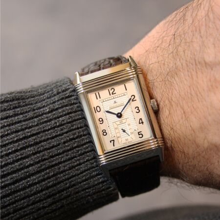 Montre Jaeger Lecoultre Grande Reverso 976 mécanique acier cadran argent bracelet alligator noir