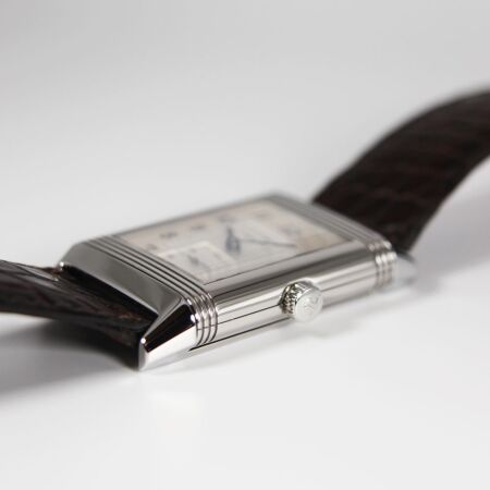 Montre Jaeger Lecoultre Grande Reverso 976 mécanique acier cadran argent bracelet alligator noir