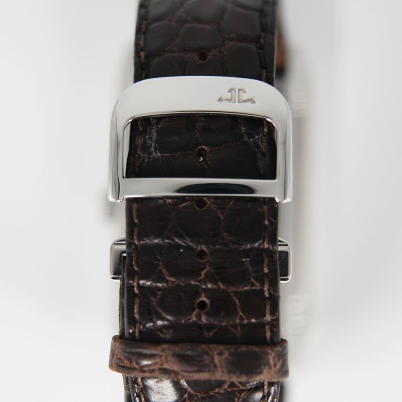 Montre Jaeger Lecoultre Grande Reverso 976 mécanique acier cadran argent bracelet alligator noir