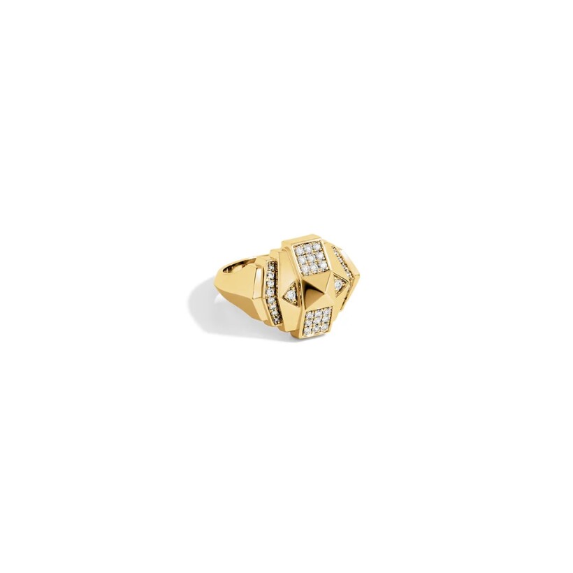 Bague Statement Mini Rockaway pyramide, or jaune, pavé 32 diamants