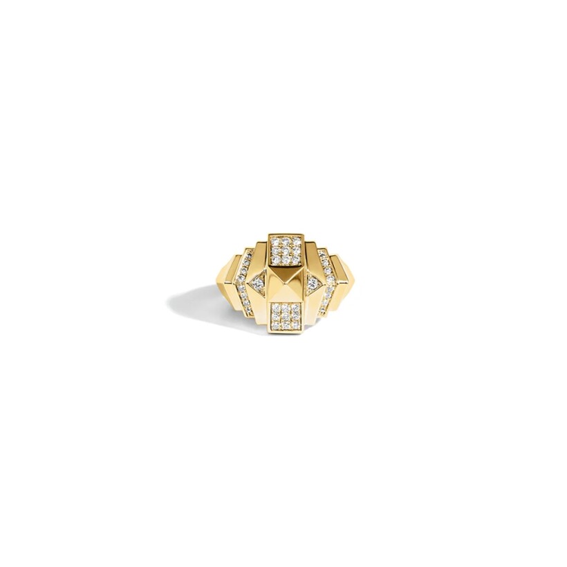 Bague Statement Mini Rockaway pyramide, or jaune, pavé 32 diamants