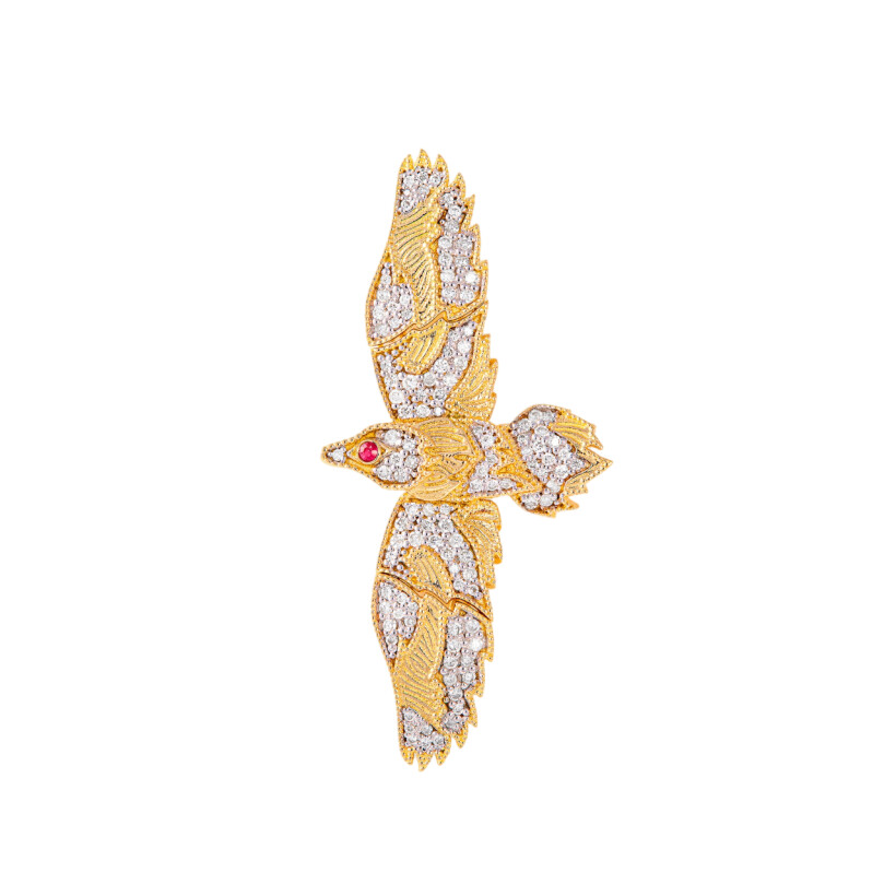 Mono boucle d'oreille Maria Battaglia L'Altore en or jaune, diamants et oeil rubis