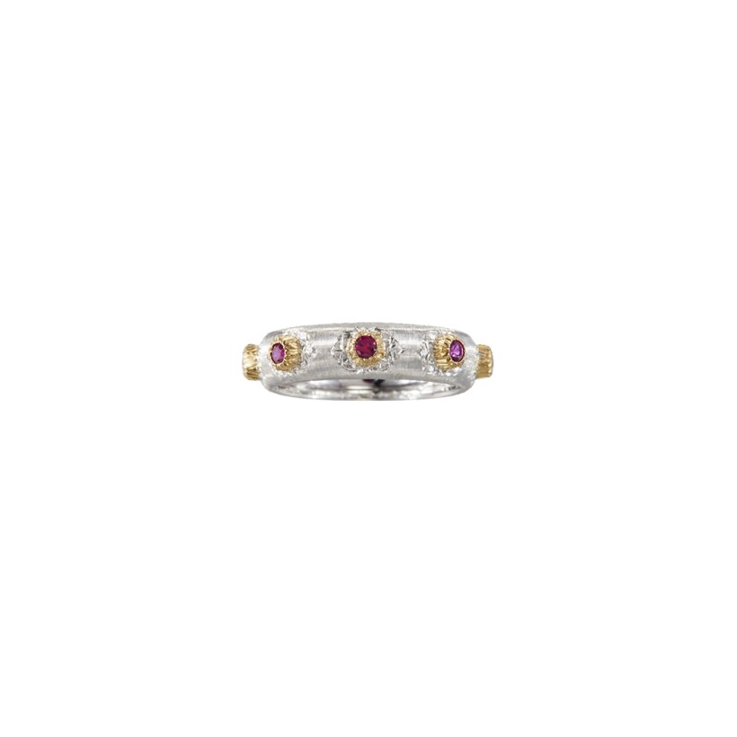 Bague Buccellati Macri Positano Eternelle en or blanc et jaune avec rubis