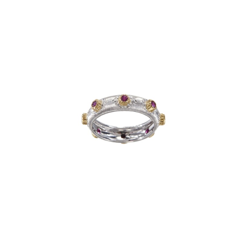 Bague Buccellati Macri Positano Eternelle en or blanc et jaune avec rubis