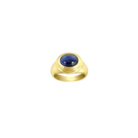 Bague Frojo Maglia or jaune godron cabochon saphir bleu