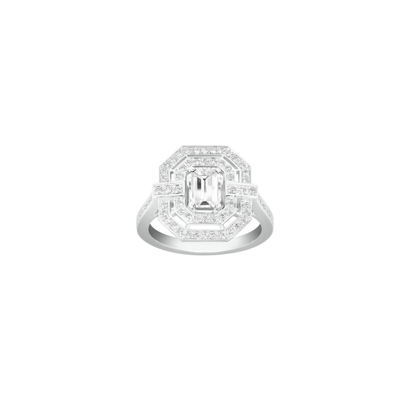 Bague Frojo Scala GM centre diamant taille radiant pavés diamants et corps en or blanc semi pavé diamants