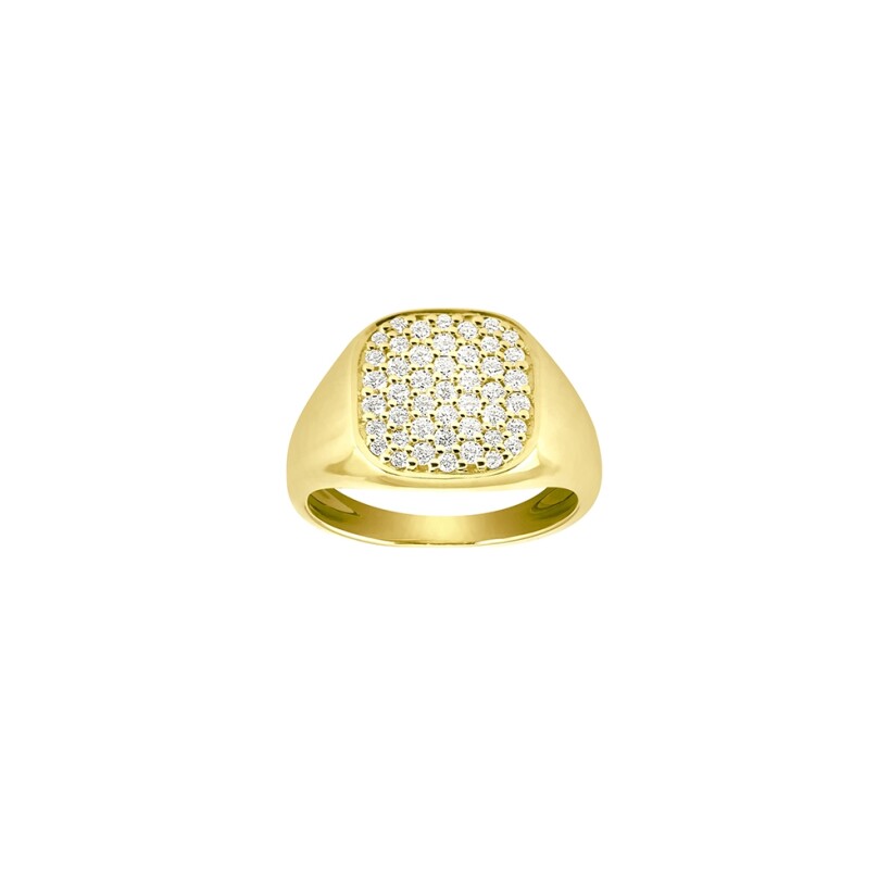 Bague chevalière Frojo Scala GM forme carrée diamants or jaune