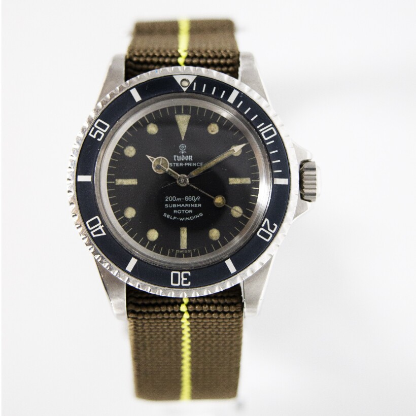 Montre Tudor Oyster Prince "SUBMARINER" 7928 automatique acier cadran noir bracelet tissu 40mm