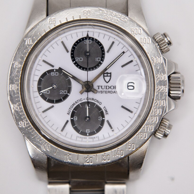 Montre Tudor Oysterdate chrono "Big Block" automatique acier cadran blanc bracelet acier 40mm