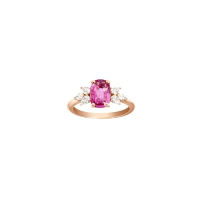 Bague Frojo or rose centre saphir rose coussin diamants poires