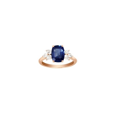 Bague Frojo or rose centre saphir bleu coussin diamants poires