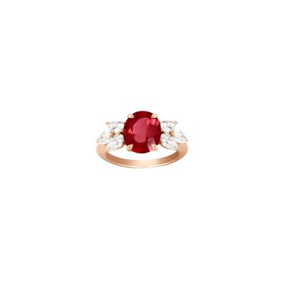 Bague Frojo or rose centre rubis ovale diamants poires