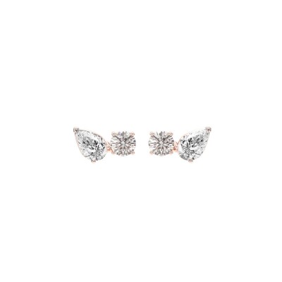 Puces d'oreilles Frojo or rose diamants poire