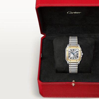 Montre Santos de Cartier, Petit Modèle, quartz, or jaune et acier
