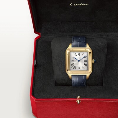 Montre Santos-Dumont Cartier Modèle extra-large, mouvement mécanique manuel, or jaune, cuir