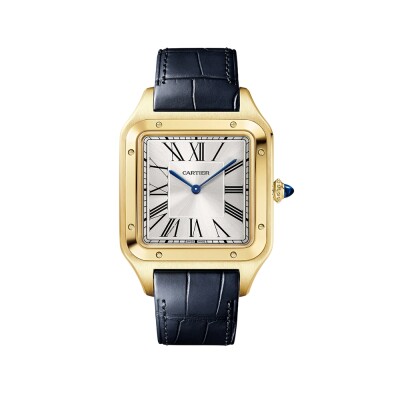 Montre Santos-Dumont Cartier Modèle extra-large, mouvement mécanique manuel, or jaune, cuir