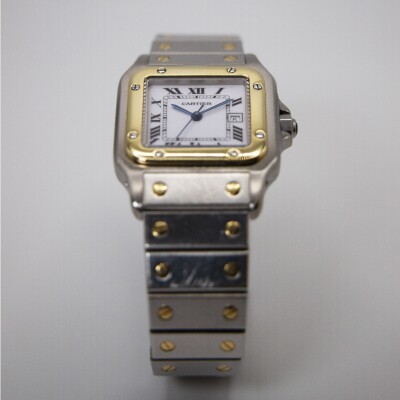Montre Cartier Santos galbé GM, or et acier